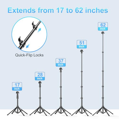 Fugetek 62" Professional Cell Phone Tripod, Ultra Stable 4 Leg Design, Bluetooth Remote, 100% All Aluminum Stick & Legs, Portable All in One, 360° Phone Mount with 2 Cold Shoe Slots, Non Skid Feet - style: Quadrapod