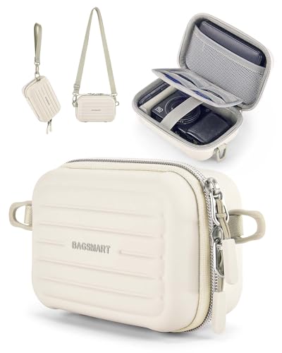 BAGSMART Digital Camera Case, Small Camera Bag with 2 Carrying Ways, Beige | Lightweight Camera Sling Bag for Canon Powershnot ELPH 180/190/Sony DSCW800/DSCW830, Waterproof & Protective - color: Beige