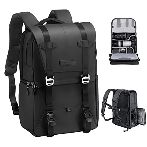 K&F CONCEPT Camera Backpack, Camera Bags for Photographers Large Capacity Camera Case with Raincover,15-15.6 Inch Laptop Compartment Compatible for Canon/Nikon/Sony/DJI Mavic Drone(Backpack 20L) - color: 02-black