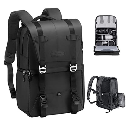K&F CONCEPT Camera Backpack, Camera Bags for Photographers Large Capacity Camera Case with Raincover,15-15.6 Inch Laptop Compartment Compatible for Canon/Nikon/Sony/DJI Mavic Drone(Backpack 20L) - color: 02-black