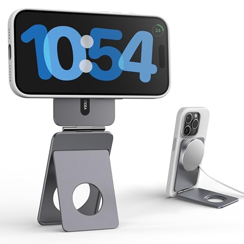 IST IDEA for Magsafe Tripod, Tripod for iPhone Lightweight Aluminum Alloy & Angle Adjustment & Strong Magnets iPhone Tripod Stand Compatible with 17/16/15/14/13/12 (Included Metal Ring) - color: Grey