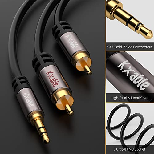 3.5mm to RCA Cable 15FT, 2 Male RCA to Aux Stereo Audio Adapter, Hi-Fi Sound Auxiliary Y Splitter Cord, Shielded 1/8 to 2RCA Cable for Headphone, MP3, Tablet, Speaker, HDTV, Phone and More - size: 15 Feet