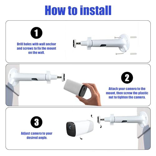 3PCS Aluminum Alloy Extremely Long 7.8 in Camera Mount for eufyCam 2C/2C Pro, 3C/S300, for Ring Camera, for SoloCam S220/C210, Adjustable Wall Mount Brackets Indoor/Outdoor, Rust-Proof and Durable - size: 7.8 inch 3PCS