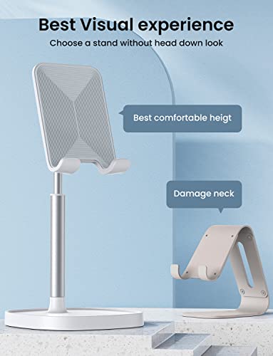 LISEN Cell Phone Stand Adjustable Phone Holer for Desk, Computer Office Desk Accessories for iPhone 16 Holder Women Kitchen Essentials Fits All Mobile Phones Switch Kindle iPads Tablet 4-10in (White - color: White
