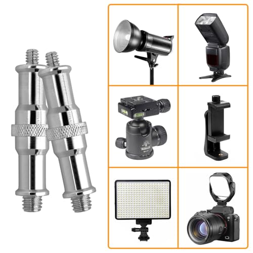 2 Pcs Light Stand Adapter, Spigot Stud 1/4" to 3/8" Metal Male Convertor Threaded Screw Adapter for Studio Light Stand, Camera Tripod Mount, Hotshoe/Coldshoe, Ballhead Frgyee