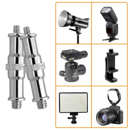 2 Pcs Light Stand Adapter, Spigot Stud 1/4" to 3/8" Metal Male Convertor Threaded Screw Adapter for Studio Light Stand, Camera Tripod Mount, Hotshoe/Coldshoe, Ballhead Frgyee
