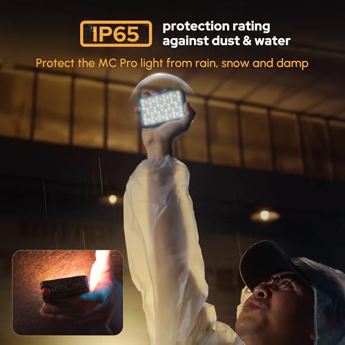 Aputure MC Pro RGBWW On Camera Video Light,5W High Brightness 1585 Lux at 0.5m,2000-10000K Adjustable Magnetic Attraction and IP65 Weatherproo for Photography,Videographer
