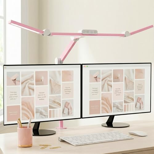 Micomlan Architect Desk Lamp for Home Office, Pink Desk Lamp with Clamp for Working, 24W Bright Rotatable Led Table Light Stepless Dimming Tempering Wide Computer Light for Crafting Puzzle Hobby - color: Pink