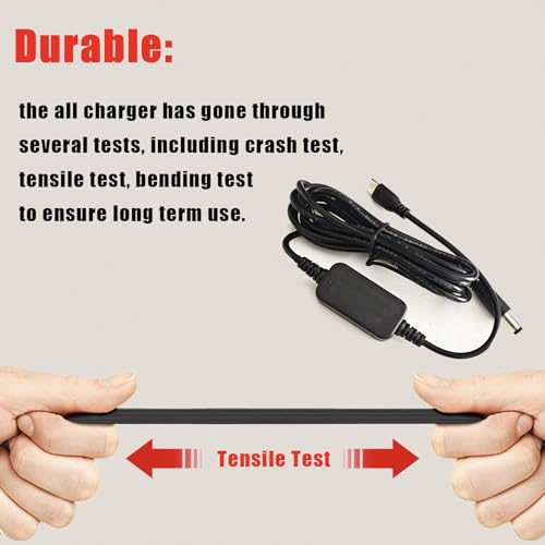 Baby Car Camera Cable USB-C Plug, 5V to 12V Set up Converter Power Cord Adapter, DC 5.5x2.5MM Connector, 6.6 FT, 2-Pack
