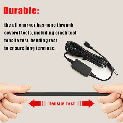 Baby Car Camera Cable USB-C Plug, 5V to 12V Set up Converter Power Cord Adapter, DC 5.5x2.5MM Connector, 6.6 FT, 2-Pack