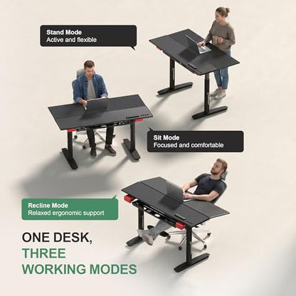 JWX Tilt Standing Desk, 0 to 15 Degree Ergonomic Tilting Desktop, Electric Height Adjustable Sit Stand Desk, 4 Motor Frame, TPU Soft Touch Surface, Home Office Gaming Desk - size: Ergonomic Tilt