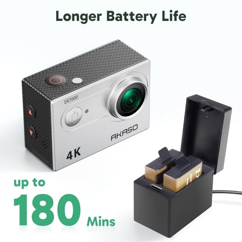 AKASO EK7000 4K30FPS 20MP WiFi Action Camera with EIS Ultra HD 131FT Waterproof Underwater Camera Remote Control 4X Zoom Support External Microphone - color: Silver