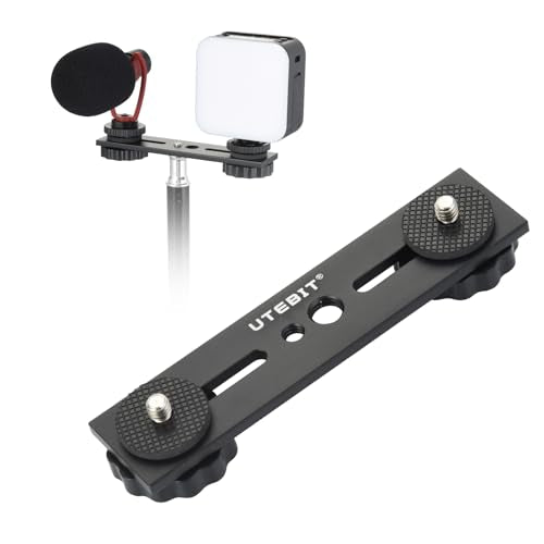 UTEBIT 5 inch Flash Bracket with 1/4" Hot Shoe Mount, Black | Dual Camera Mount Flash Bracket Extension Bar with 1/4-3/8 Thread Hole Tripod Mount for Camera/LED Light/Microphone - size: 5 inch Flash Bracket (Metal)