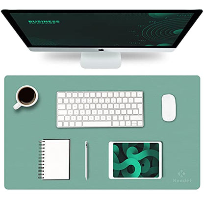 K KNODEL Small Office Leather Desk Mat, Mouse and Keyboard Pad, Computer and Laptop Mat, Desktop Protector and Cover, Writing Pad and Blotter (23.6"x13.8", Green) - color: Green, size: 23.6" x 13.8"