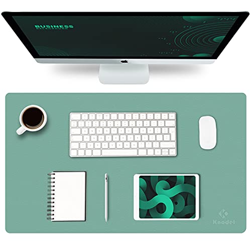 K KNODEL Small Office Leather Desk Mat, Mouse and Keyboard Pad, Computer and Laptop Mat, Desktop Protector and Cover, Writing Pad and Blotter (23.6"x13.8", Green) - color: Green, size: 23.6" x 13.8"