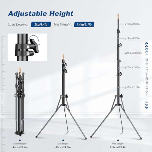 Godox Light Stand 210CM/83.9 in Extendable Photography Light Stand with 1/4” & 3/8” Universal Screw Reversible Portable Studio Lighting Tripod with Carry Bag Portable for Strobe Light Camera Softbox - size: 83.9in