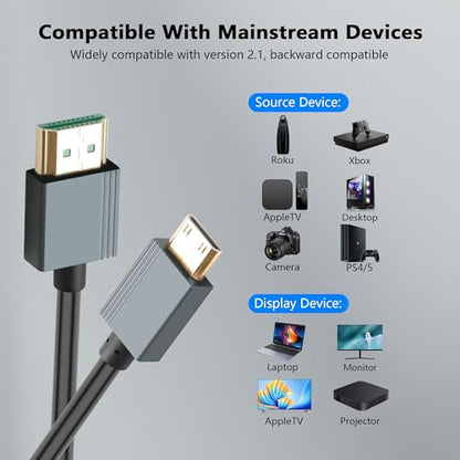 CERRXIAN 8K Mini HDMI to HDMI Cable, Ultra HD High Speed HDMI to Mini HDMI Coiled Cable 2.1 Support 8K 4K 3D and Dynamic HDR Up to 48Gbps, Compatible with TV, PC,Camera Monitors Projector ect 3FT/0.9M
