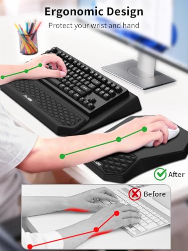 3-in-1 Ergonomic Keyboard Stand with Wrist Rest & Mouse Pad Set, Comfy Keyboard Riser Holder Soft Mousepad with Massage Design, Memory Foam and Non-Slip PU Base for Pain Relief, Black - color: Black