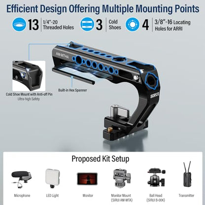 SIRUI Top Handle with Locating Mount for ARRI and NATO Mount, All-Aluminium Camera Cage Handle Grip with Cold Shoe with Safety Pin, Multiple Threaded Holes, AM-MTHA, Pack of 1