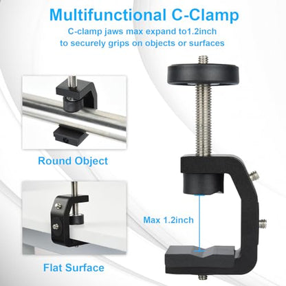 UTEBIT Super Clamp Mount with Mini Ball Head Mount, 30mm | 1/4" Screw Hot Shoe Adapter Camera Clamp for Desk, Bicycle, Gopro Compatible with DJI Action 2/Insta360, Black - size: 30mm