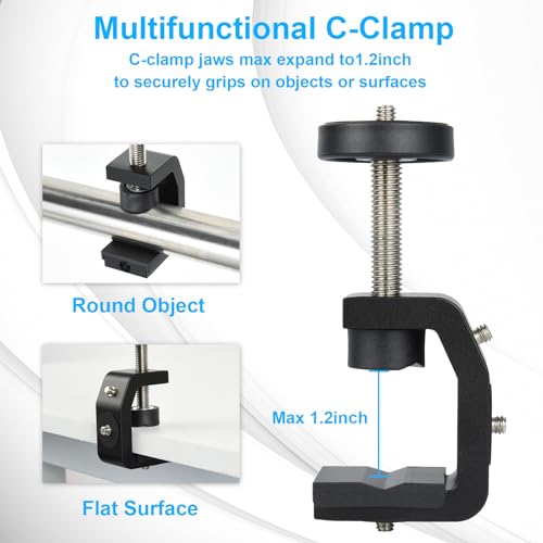 UTEBIT Super Clamp Mount with Mini Ball Head Mount, 30mm | 1/4" Screw Hot Shoe Adapter Camera Clamp for Desk, Bicycle, Gopro Compatible with DJI Action 2/Insta360, Black - size: 30mm