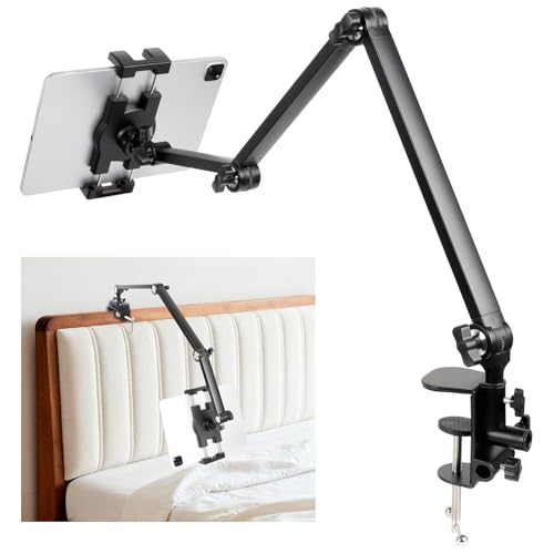 Tablet Stand Holder for Desk and Bed, Adjustable Aluminum Foldable Arm iPad Mount Clamp on Table Compatible with iPad Air Mini, Galaxy Tabs, 4.7-12.9" Tablets and Phones - size: N6L
