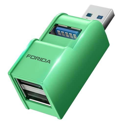 FORIDA 3 Ports USB hub 3.0, USB Splitter 1 in 2 USB 2.0 Out &1 USB-3.0 Port | Small USB 3.0 Hub, Portable USB Port Splitter for Keyboard, Mobile Hard Disk, U Disk, Camera, Mouse, etc - color: Green