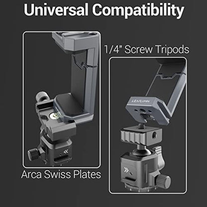 Aluminum Phone Mount for Tripod, Adjustable Phone Tripod Mount with Cold Shoe & Arca Swiss Quick Release Plate,Universal Adjustable Clamp Suitable for iPhone 14 pro/13 Pro/12/11/Samsung - color: Gray