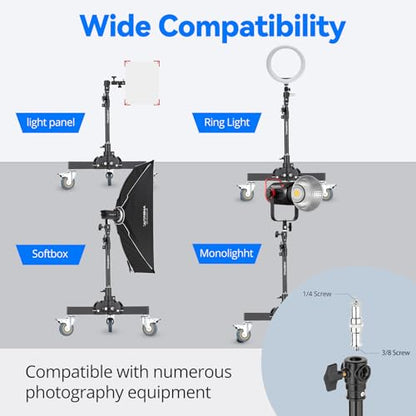 AMBITFUL Heavy Duty Light Stand with Casters, 21-31.9" Photography Tripod Stand with Adjustable Height -Foldable Design & 3 Locking Casters for Studio/Low-Angle Shooting, Softboxes & Studio Lights