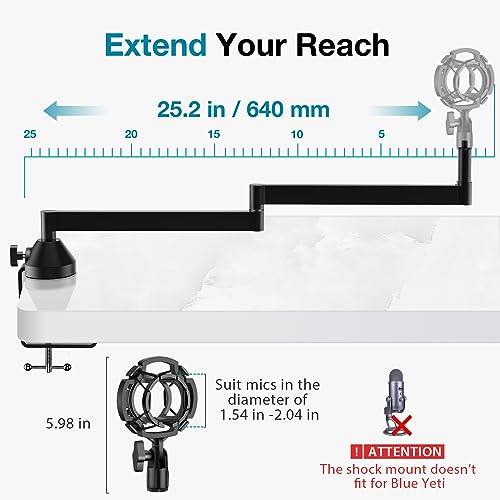 InnoGear Low Profile Mic Arm, 360° Rotatable Microphone Arm Stand Foldable Desk Mic Boom Arm for Fifine AM8 K669B Blue Yeti HyperX QuadCast SoloCast AT2020 and Other Mics - color: Black, style: 2-Axis Arm