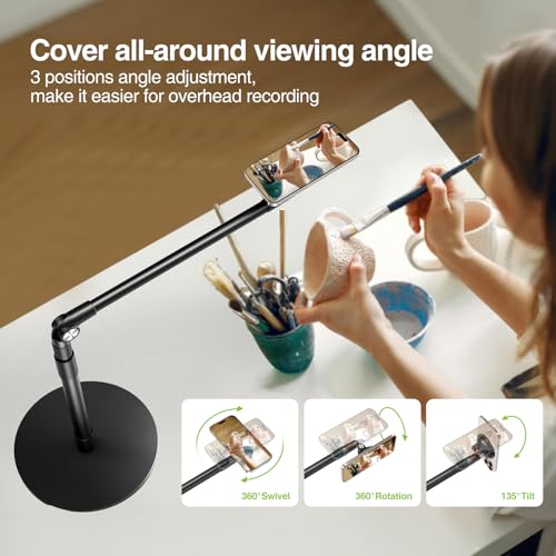 elitehood Magnetic Phone Stand for Overhead Recording, 15 in Long Arm Magsafe iPhone Holder for Video Recording, 360 Swivel Tilt Overhead Phone Mount for Filming, Meeting, Cooking, Painting, Crafting - style: Magnetic Stand