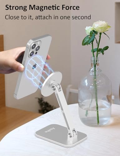Aoviho Magnetic Phone Stand for MagSafe Adjustable - Aluminum Portable Phone Holder for Desk with 360° Rotating Head Compatible with iPhone 17/16/15/14/13/12 Pro Max and Magnetic Phone Case, Silver - color: Silver