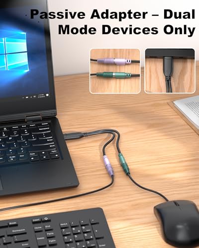 PS2 to USB Adapter, USB Male to Dual PS/2(Mini-DIN 6-pin) Female Cable for Keyboard and Mouse, Passive USB to PS2 Adapter for PC Laptop