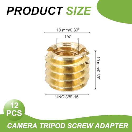 PATIKIL 1/4" Female to 3/8" Male Convert Screws Adapter, 12 Pcs Tripod Thread Adapter Mount for Camera Monopod Video DSLR SLR Mic Stand, Gold