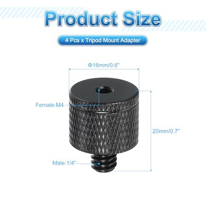 PATIKIL Tripod Screw Adapter M4 Female to 1/4" Male, 4 Pcs Tripod Nut Connectors Camera Mount Screw Camera Double Head Converter for Microphone Holder Magic Arms Accessories, 20 mm - size: M4 Female to 1/4" Male,20 mm