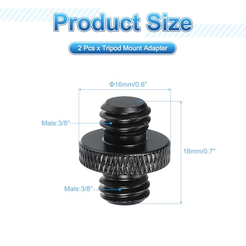 PATIKIL Tripod Screw Adapter 3/8" Male to 3/8" Male, 2 Pcs Tripod Nut Connectors Camera Mount Screw Camera Double Head Converter for Microphone Holder Magic Arms Accessories, 18 mm - size: 3/8" Male to 3/8" Male,18 mm