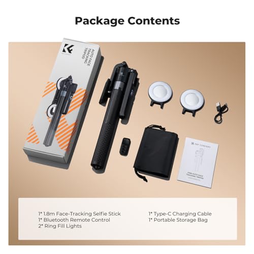K&F CONCEPT 71“ Auto Face Tracking Tripod, 360° Rotation Selfie Stick with 2 Fill Lights, Gesture Remote Control for Vlogging, Live Streaming Video Recording, Compatible with iPhone Android Pocket 4/3 - style: With 2 Fill Lights