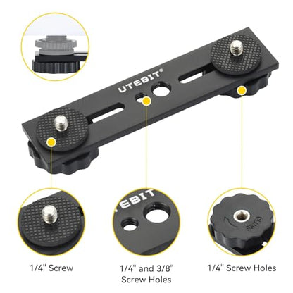 UTEBIT 5 inch Flash Bracket, 2 Pack Long Dual Camera Bracket Mount, Black | Flash Bracket Extension Bar with 1/4" Hot Shoe, Straight Flash Mount 1/4-3/8 Thread Hole Tripod Mount for Camera/LED Light - size: 5 Inch