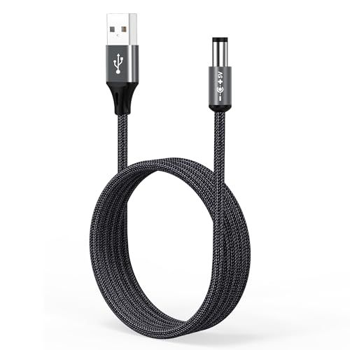 AGVEE 3.3ft USB to DC 5V Power Cord 5521(5.5x2.1mm) | Braided & Aluminum Shell, Fast & Durable Charger Charging Cable for CCTV Cameras, Routers, LED Strips, - color: Dark Gray, size: 3.3ft
