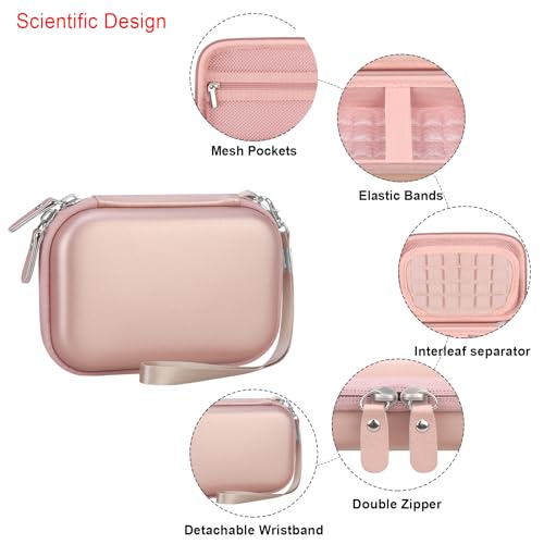 Elonbo Camera Carrying Case for KODAK PIXPRO FZ55/ FZ53/ FZ45/ FZ43 16MP Digital Camera, Vlogging Camera Storage Holder Travel Bag, Mesh Bag Fits Batteries, Cable, Memory Card, Card Reader,Rose Gold - color: Rose Gold+Inside Rose Gold