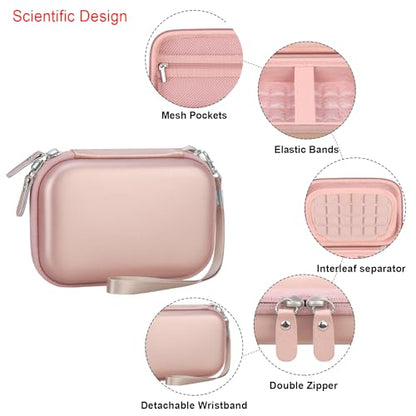 Elonbo Camera Carrying Case for KODAK PIXPRO FZ55/ FZ53/ FZ45/ FZ43 16MP Digital Camera, Vlogging Camera Storage Holder Travel Bag, Mesh Bag Fits Batteries, Cable, Memory Card, Card Reader,Rose Gold - color: Rose Gold+Inside Rose Gold