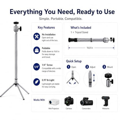 Projector Stand Tripod Adjustable Mount: Portable 360° Rotatable Universal Height 24" to 36" for Projectors Cameras Webcams Suitable for Home Office and Outdoor Scenarios