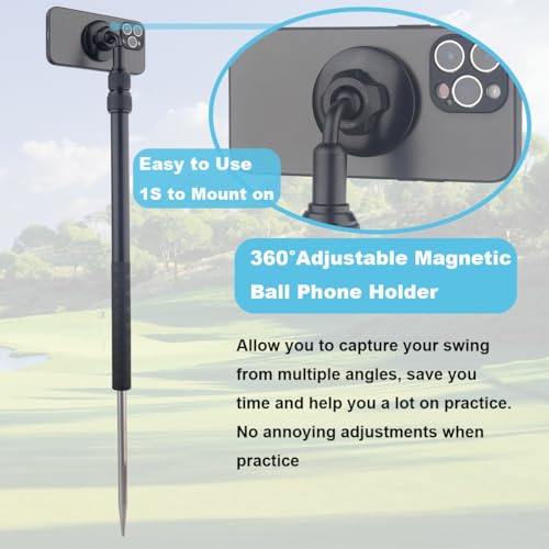 Golf Tripod Selfie Stick with Stake Spike for Golf Swing Training, Extendable Magnetic Cell Phone Golf Tripod Stand, Golfpod for Magsafe, for Insta 360 Cameras