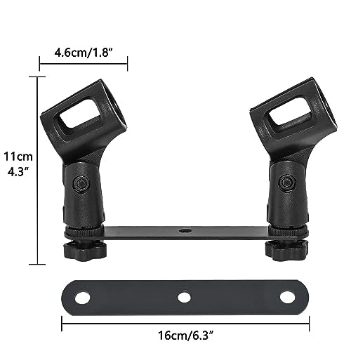Musiin Microphone Holder 1-to-2 Mic Mount Bar with Standard Suitable Compatible with Most Microphone Stands Boom Arms - size: Double Clip