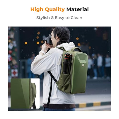 K&F CONCEPT Camera Backpack,Hardshell Photography DSLR Camera Bag with 15-15.6 Inch Laptop Compartment Hard Shell Camera Case Compatible with Canon/Nikon/Sony/DJI Mavic Drone - color: Green