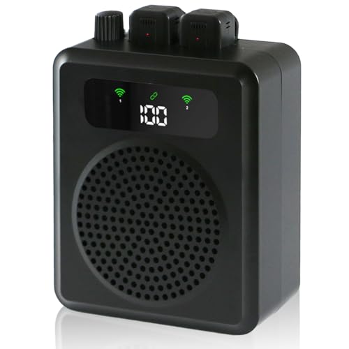 Wireless Voice Amplifier with Lavalier Microphones, Portable Voice Amplifier, Microphone with Speaker, Mini Megaphone with Clip on/Lapel Mic Teacher Microphone for Classroom Speech (Black) - color: Black