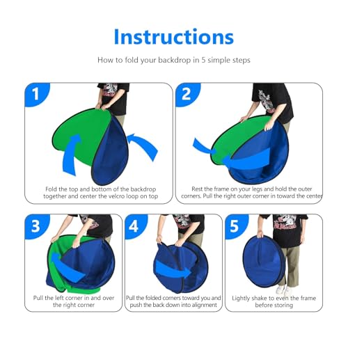 5x6.6ft/1.5×2m Chromakey Backdrop, 2-in-1 Green Screen and Blue Screen, Collapsible Pop Up Reversible Background for Photography Studio, Live Streaming, Video Shooting, YouTube(Green/Blue) - color: Green/Blue, size: 5x6.6ft