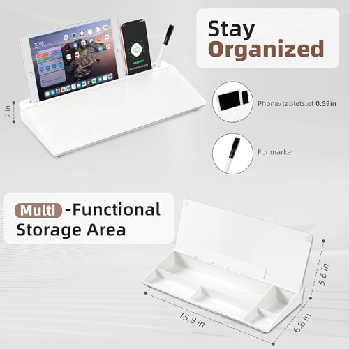VUSIGN Glass Desktop Whiteboard with Storage, 6.8" x 15.8" Small Dry Erase Board, Desk Organizer Whiteboard, Computer Keyboard Stand, Includes 4 Markers, 1 Eraser for Office, Home, School
