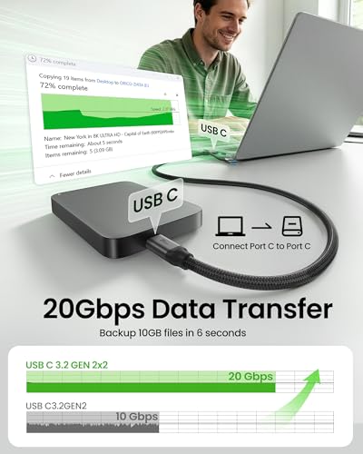 Silkland 2 in 1 10Gbps USB A to USB C Data Cable 3.1/3.0, USB C to USB C 3.2 GEN 2x2 20Gbps Monitor Video Cable, 15W/240W Fast Charging for iPhone 17/16, Samsung S24/23, MacBook/SSD 3.3FT - size: 3.3 Feet