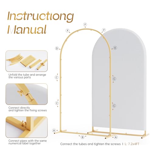 Toolterritary Set of 3 Metal Arch Backdrop Stand with Cover Set, (7.2FT, 6.6FT, 6FT Wedding Arch and Cover Set), Backdrop Arch for Party, Baby Shower, Birthday, and Graduation Ceremony - color: White, size: 7.2ft+6.6ft+6ft